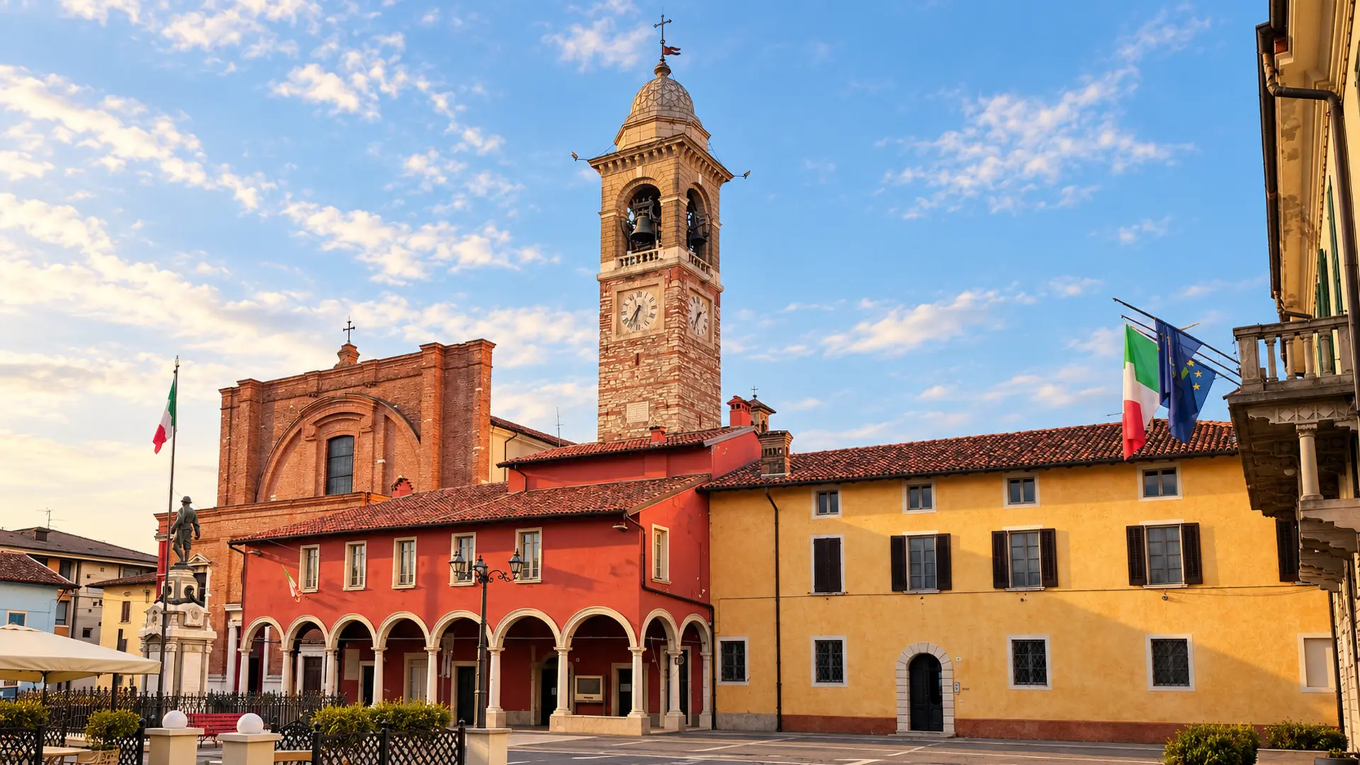 Veduta della piazza con il campanile di Bagnolo Mella, area servita dalla web agency per siti web e landing page